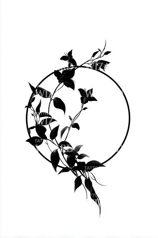 Diseño de tatuaje de círculo con vid entrelazada