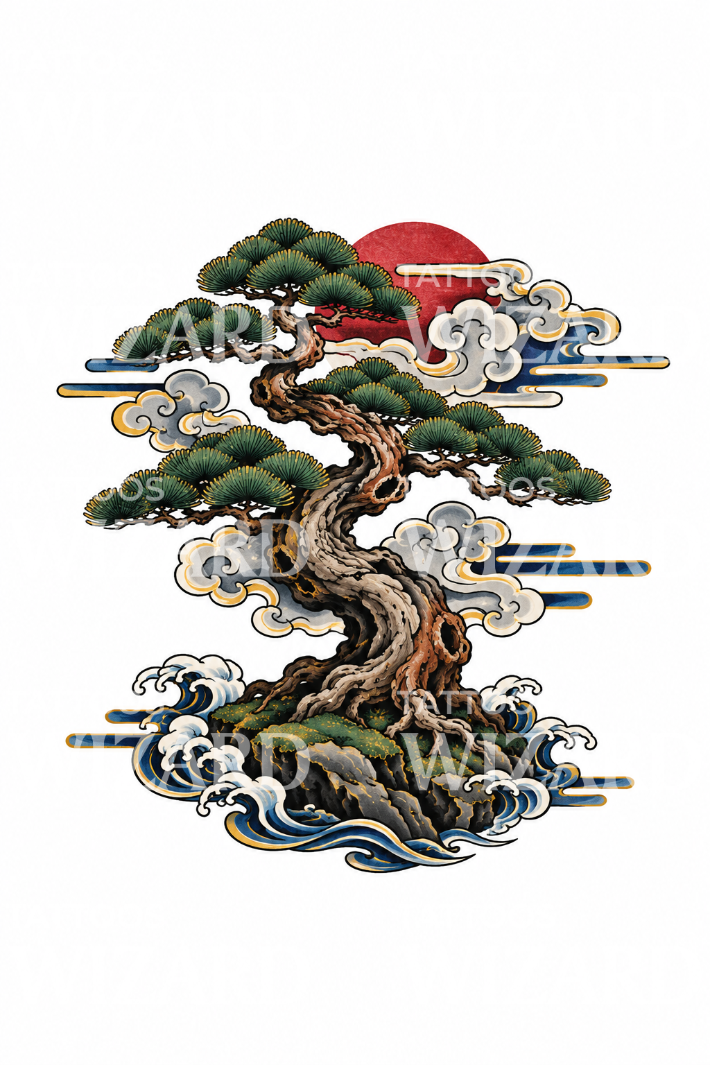 Twisted Bonsai Pine Japanese Tattoo