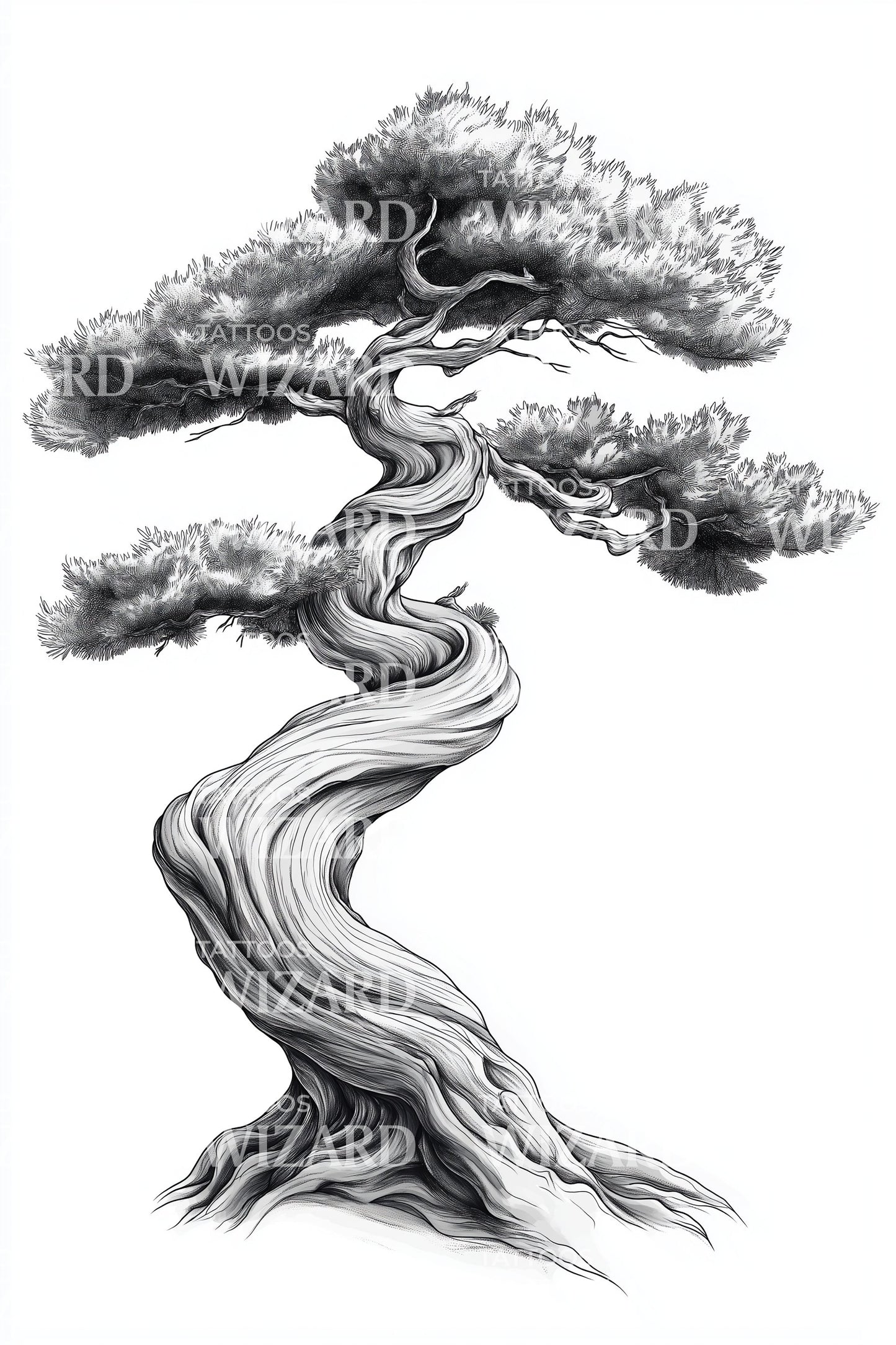 Twisted Bonsai Tree Tattoo Design