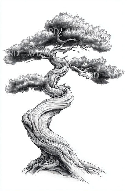 Twisted Bonsai Tree Tattoo Design