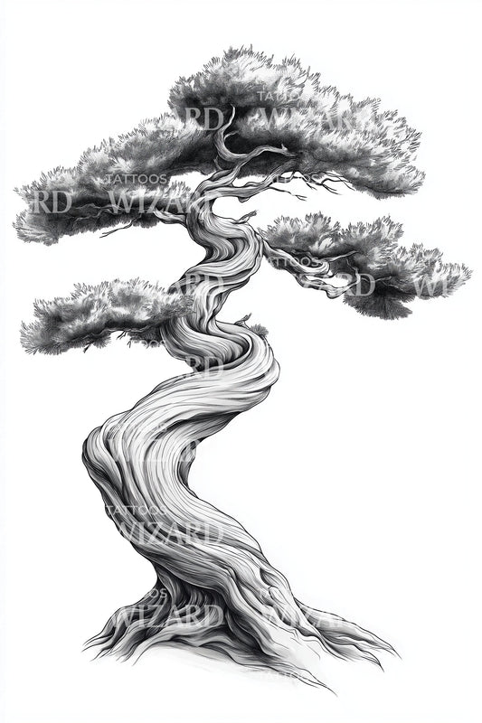 Twisted Bonsai Tree Tattoo Design