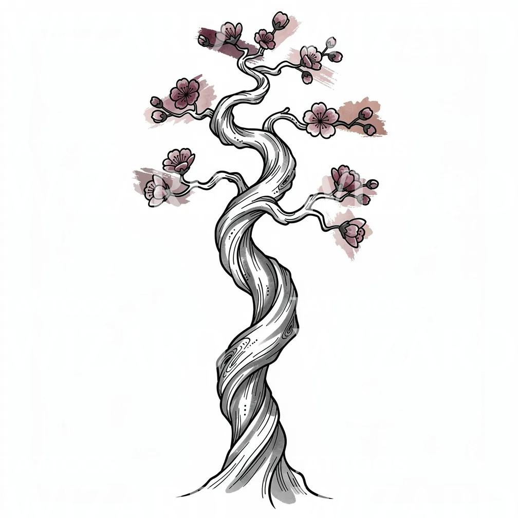 Snoet Kirsebærblomst Tattoo Design