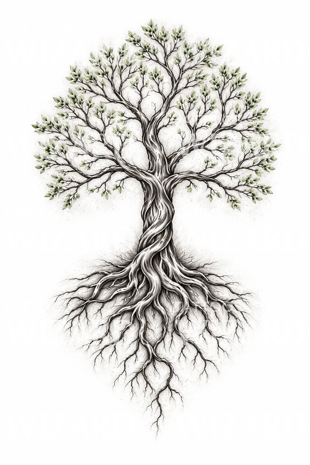 Twisted Roots Tree Tattoo Illustration