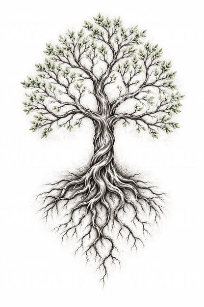 Twisted Roots Tree Tattoo Illustration