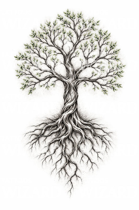 Twisted Roots Tree Tattoo Illustration
