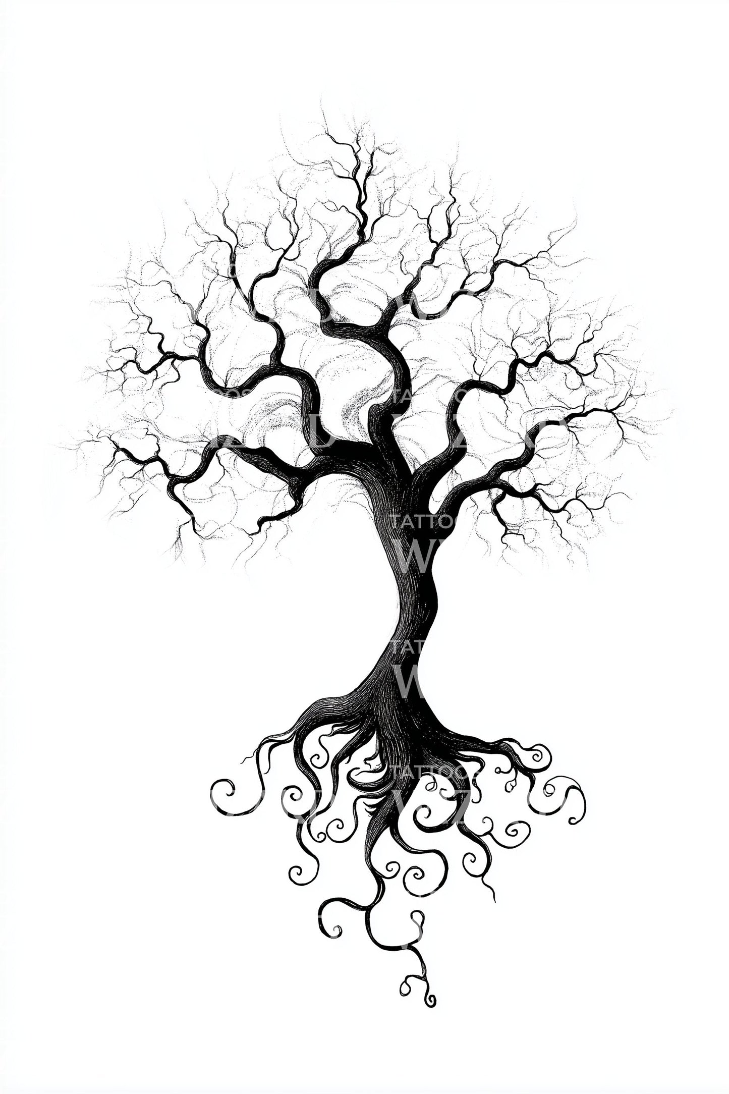 Twisted Winter Tree Tattoo Design