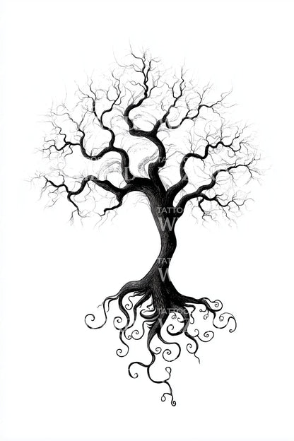 Twisted Winter Tree Tattoo Design