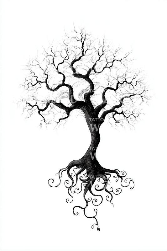 Twisted Winter Tree Tattoo Design