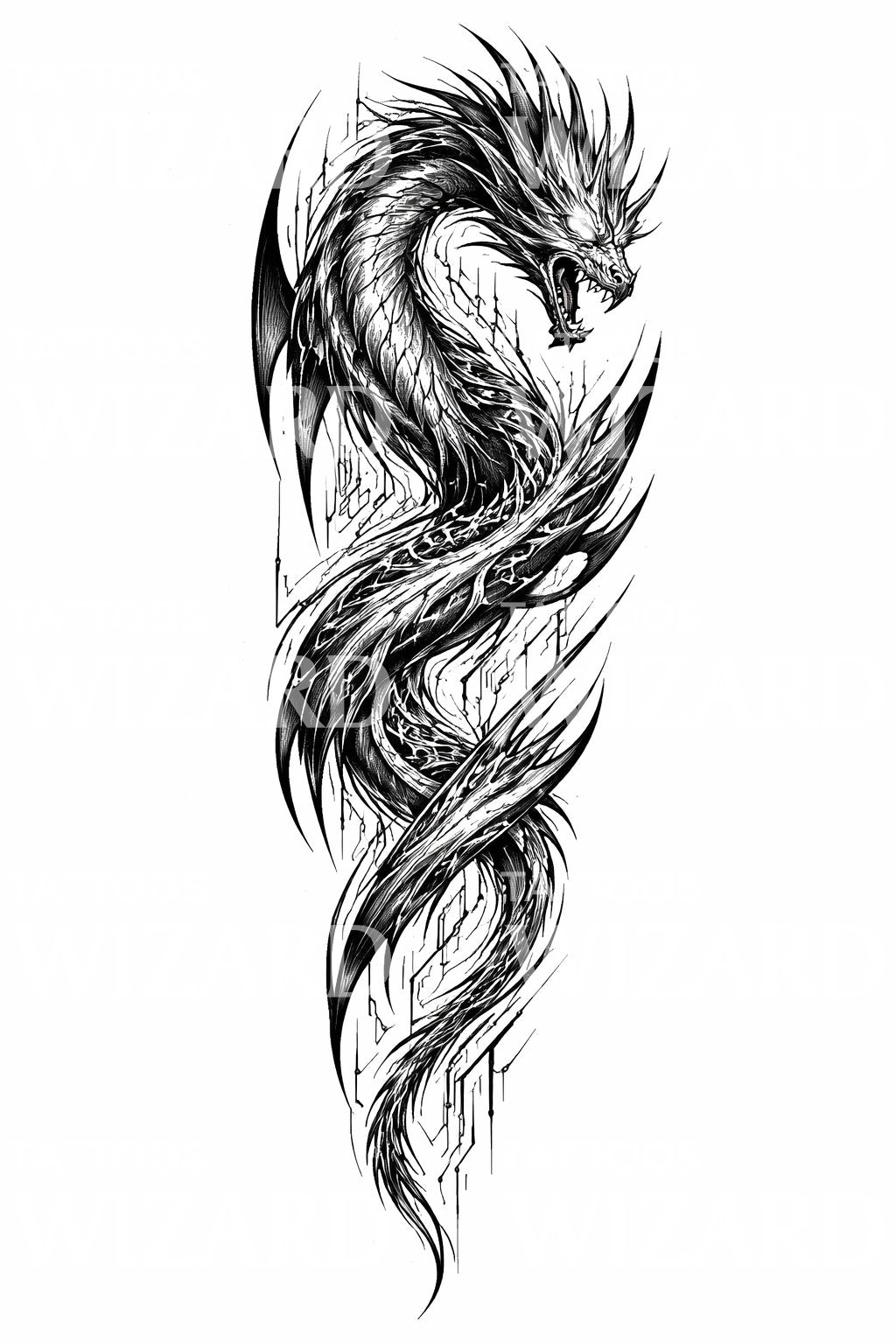 Twisting Dragon Serpent Tattoo Design