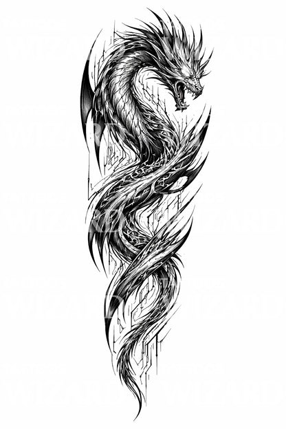 Twisting Dragon Serpent Tattoo Design