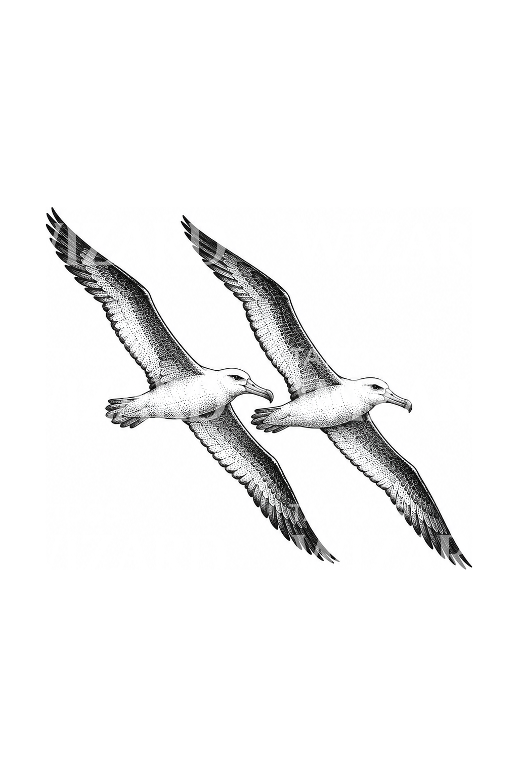 Two Albatrosses Flying Together Dotwork Tattoo