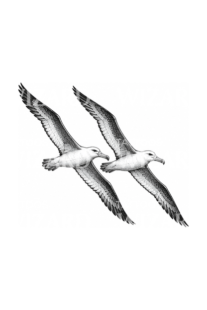 Two Albatrosses Flying Together Dotwork Tattoo