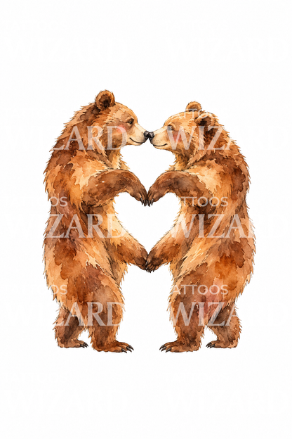 Two Bears Making a Heart Tattoo Design