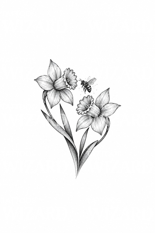 Zwei Narzissen mit Biene als Dotwork-Tattoo