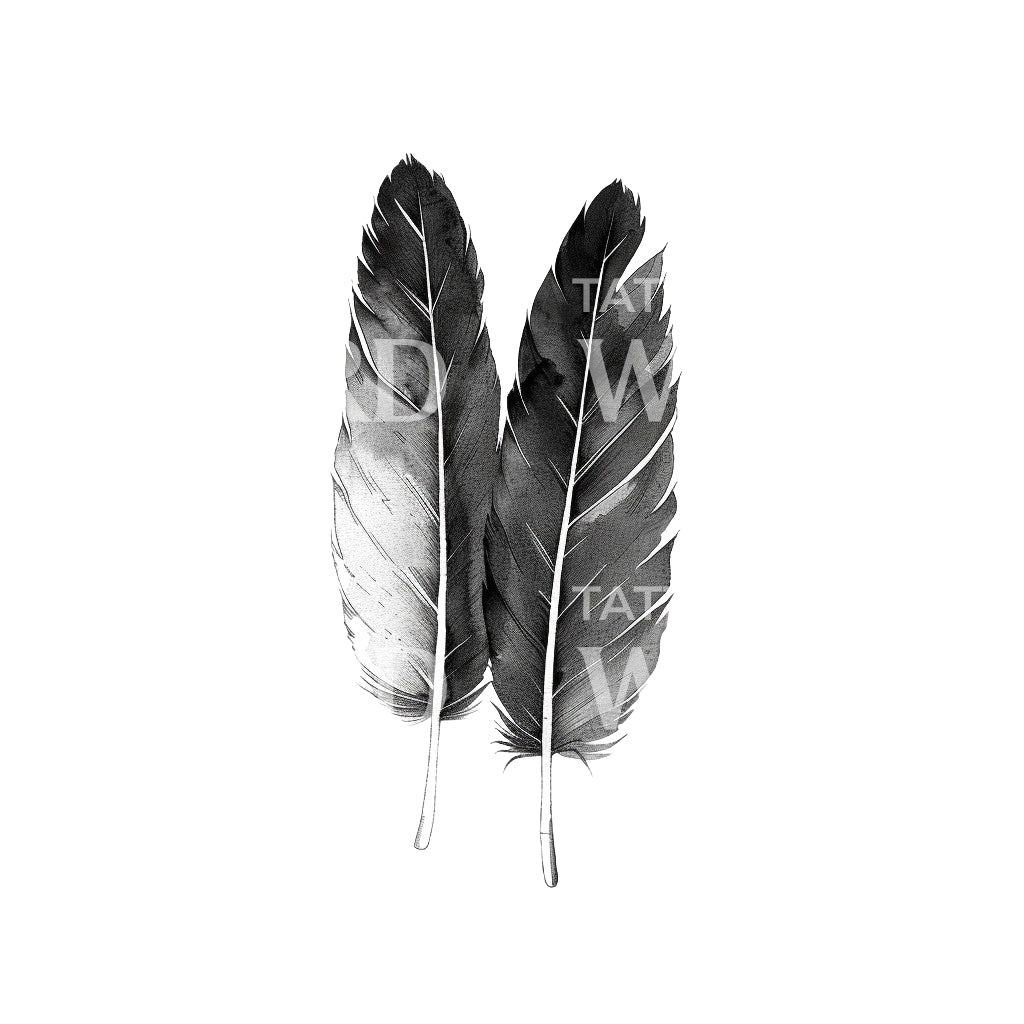 Conception de tatouage de deux plumes d'aigle délicates