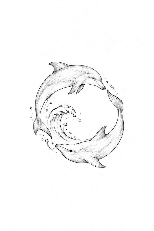 Two Dolphins Circle Wave Tattoo Idea