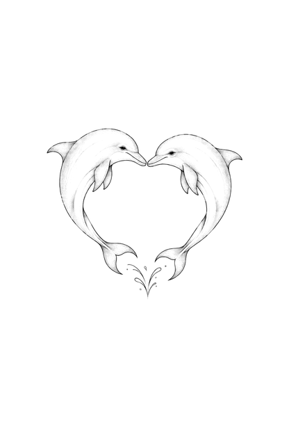 Two Dolphins Forming a Heart Fine Line Tattoo
