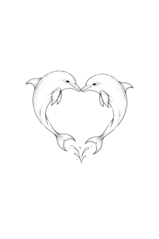 Two Dolphins Forming a Heart Fine Line Tattoo