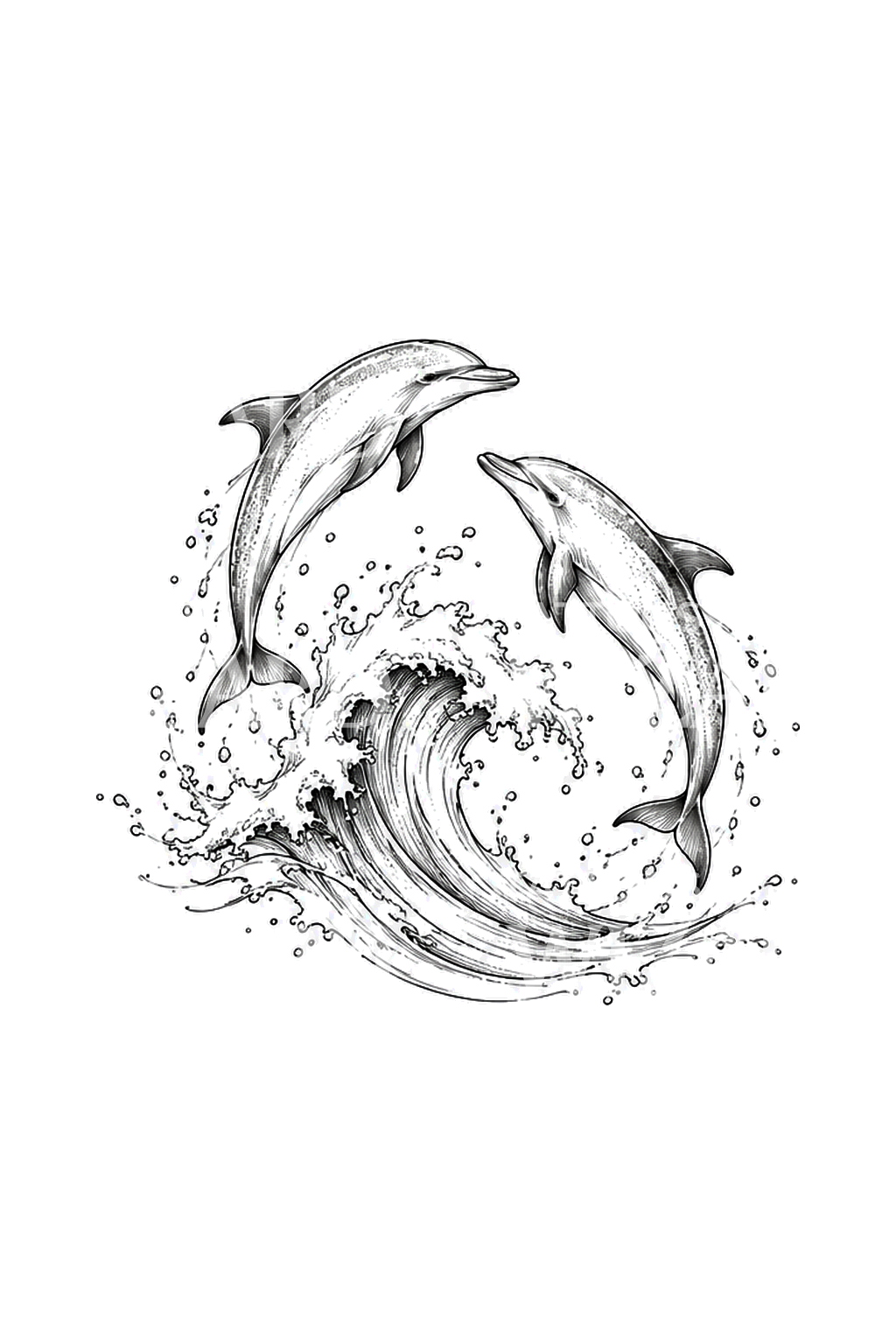 Deux dauphins bondissant à travers une vague