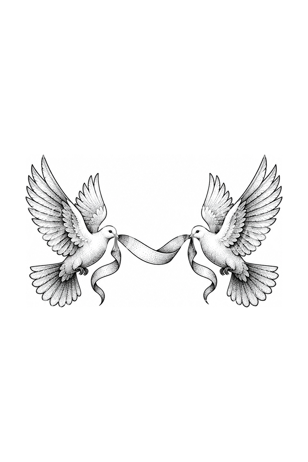 Two Doves Holding a Ribbon Tattoo Illustration