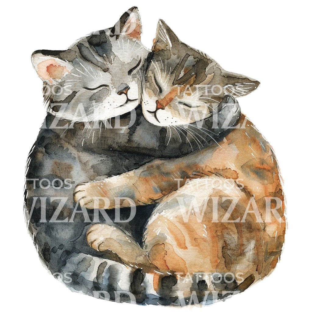 Two Lovers Cuddling Watercolor Tattoo Idea