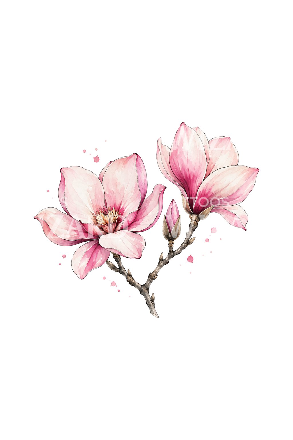 Diseño de tatuaje de dos magnolias en acuarela
