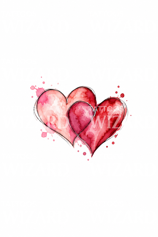 Tatuaje de dos corazones superpuestos en acuarela