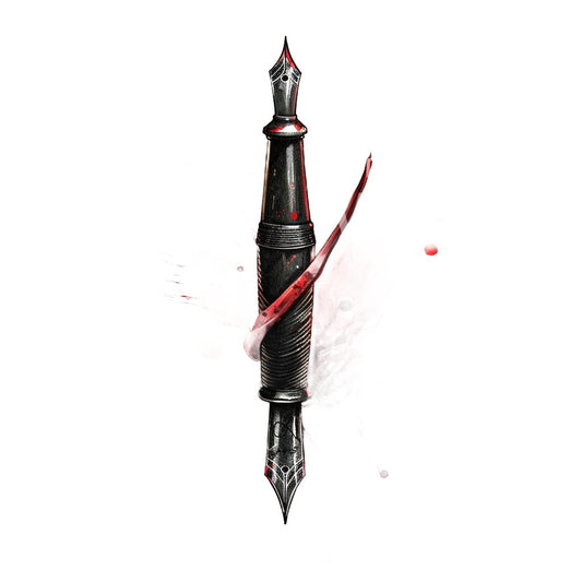 Two Sided Pen and Blood Tattoo Design