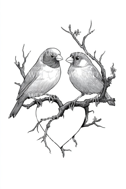 Two Songbirds Branch Tattoo Design