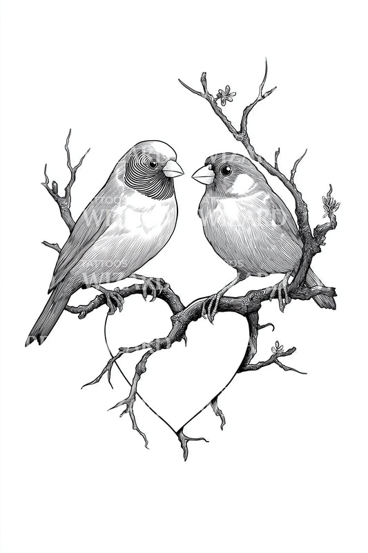 Two Songbirds Branch Tattoo Design