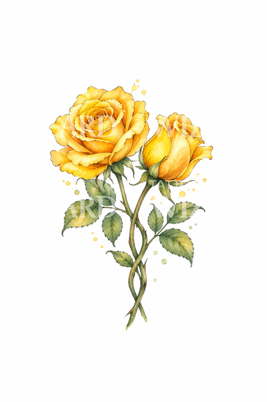 Due rose gialle intrecciate, design per tatuaggio