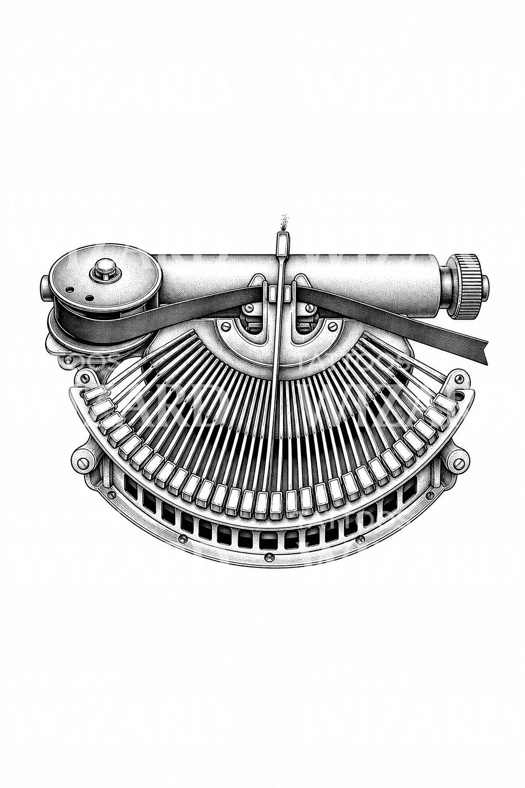 Tattoo-ontwerp met typearmenmand van schrijfmachine