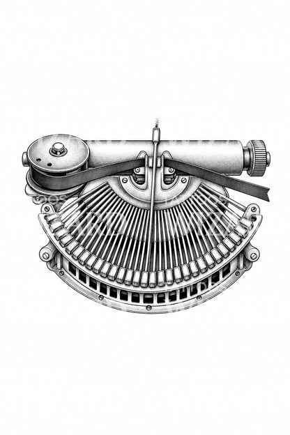 Tattoo-ontwerp met typearmenmand van schrijfmachine