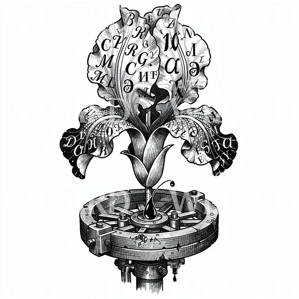 Typographic Bloom Machine Tattoo Design
