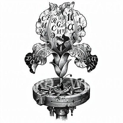 Typographic Bloom Machine Tattoo Design
