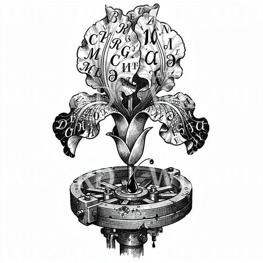 Typographic Bloom Machine Tattoo Design