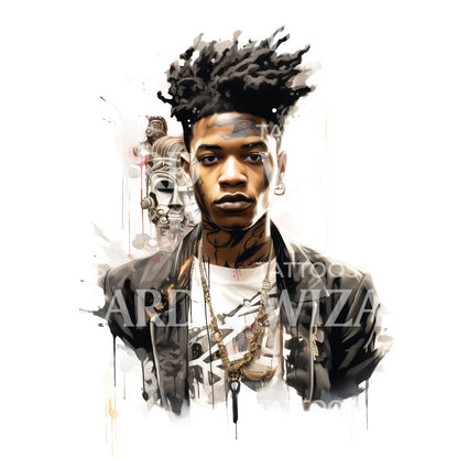 Basquiat Portrait Watercolor Tattoo Design