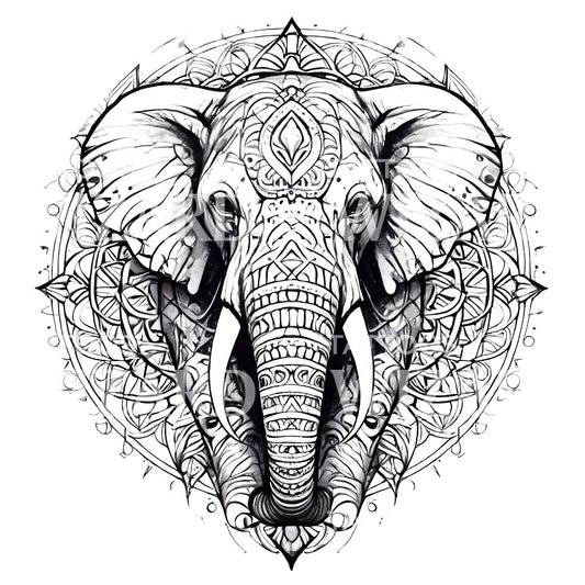 Conception de tatouage d'éléphant de mandala Dotwork