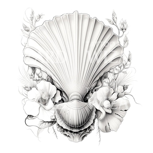 Black and Grey Seashell Composition Tattoo Design