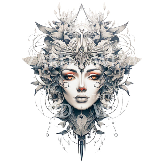 Winter Goddess Black and Grey Tattoo Design