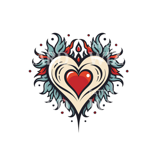 Tiny Heart and Flames Old School Tattoo Design