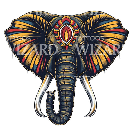 Colorful African Elephant Head Tattoo Design