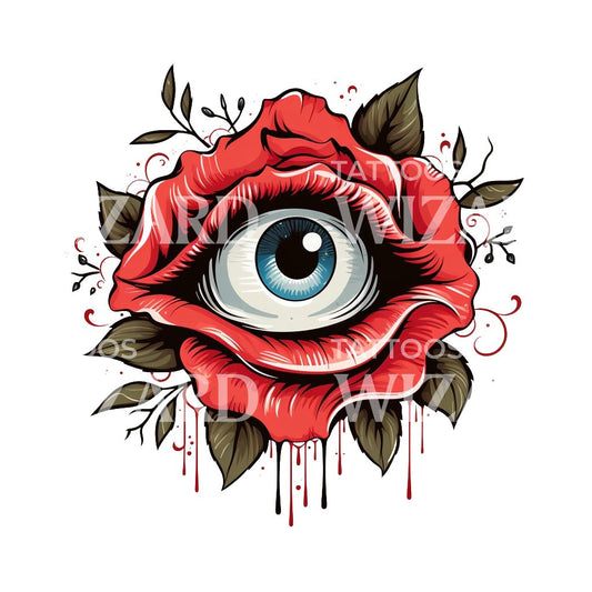 Dripping Eye in Rose Old School Tattoo Design