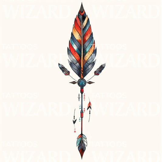 A Neotraditional Native American Feather Talisman Tattoo Design
