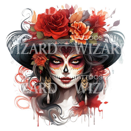 La Catrina with Flowers Tattoo Design