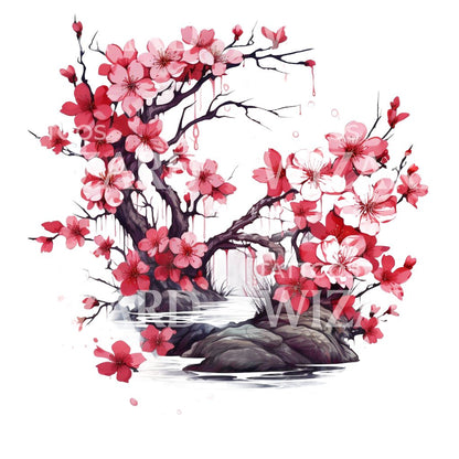 Sakura Landscape Japanese Tattoo Design