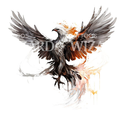 Burning Phoenix Bird Black and Grey Tattoo Design
