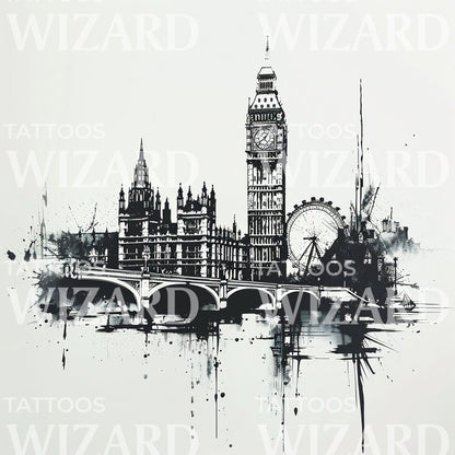 London Eye and Big Ben Tattoo Design