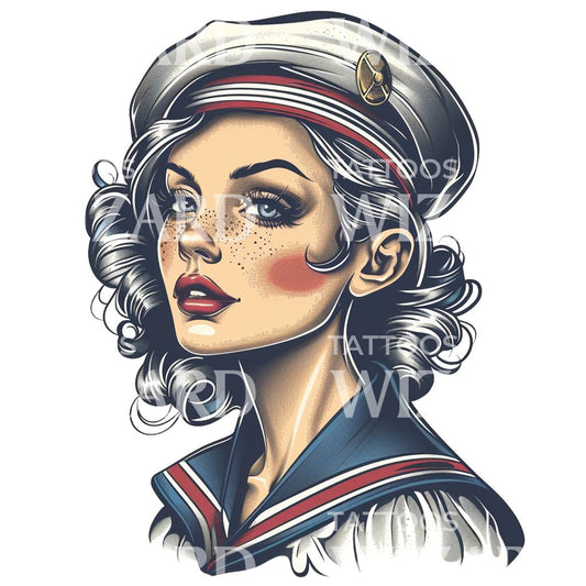 Portrait d'une femme conception de tatouage de marin