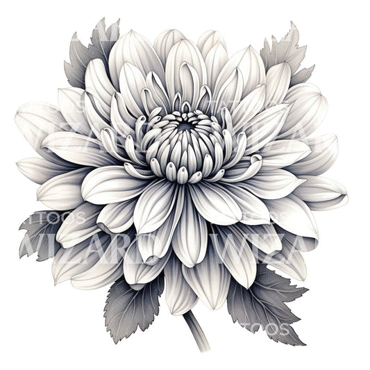 Black and Grey Chrysanthemum Flower Tattoo Design